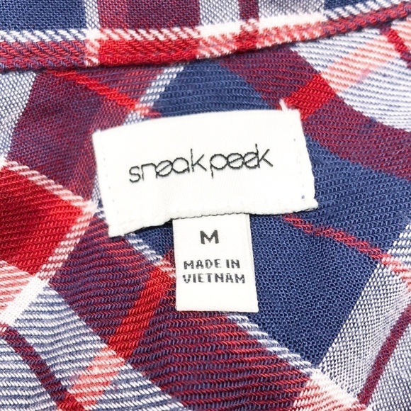 Sneak Peek red/blue plaid long sleeve button down tunic top - Picture 4 of 6